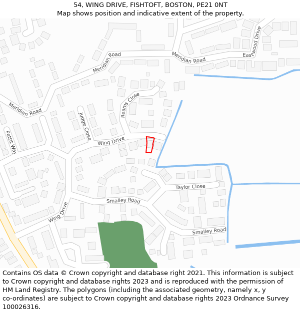 54, WING DRIVE, FISHTOFT, BOSTON, PE21 0NT: Location map and indicative extent of plot