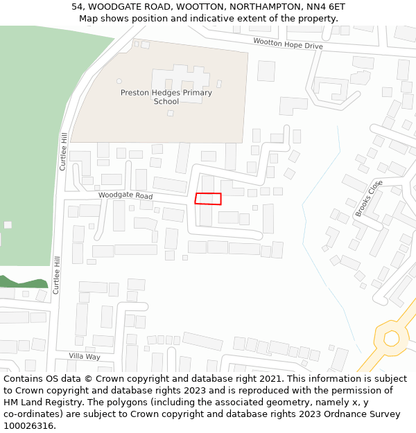 54, WOODGATE ROAD, WOOTTON, NORTHAMPTON, NN4 6ET: Location map and indicative extent of plot