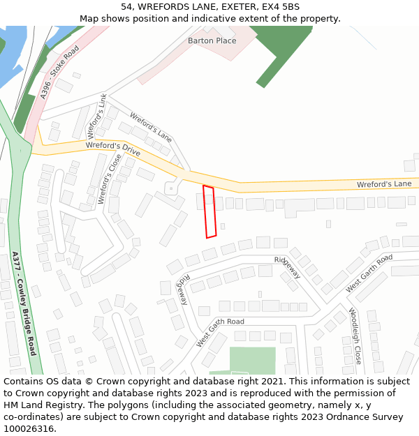54, WREFORDS LANE, EXETER, EX4 5BS: Location map and indicative extent of plot