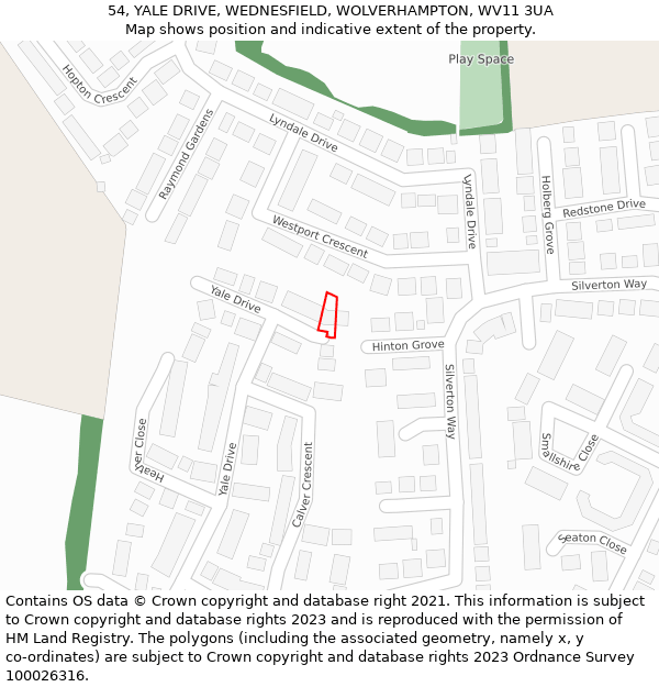 54, YALE DRIVE, WEDNESFIELD, WOLVERHAMPTON, WV11 3UA: Location map and indicative extent of plot