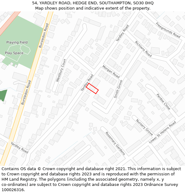 54, YARDLEY ROAD, HEDGE END, SOUTHAMPTON, SO30 0HQ: Location map and indicative extent of plot