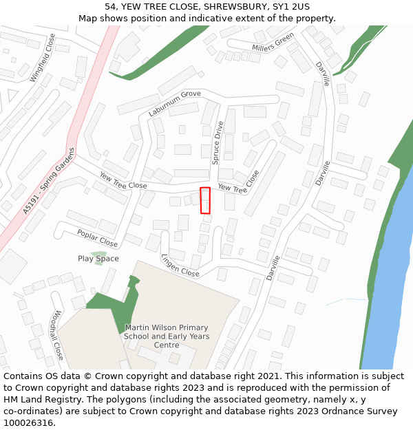 54, YEW TREE CLOSE, SHREWSBURY, SY1 2US: Location map and indicative extent of plot