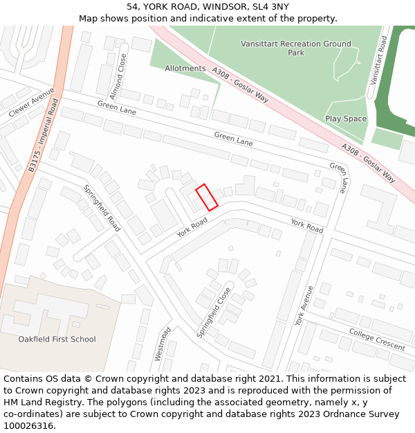 54, YORK ROAD, WINDSOR, SL4 3NY: Location map and indicative extent of plot