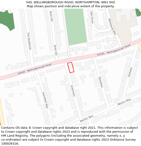 540, WELLINGBOROUGH ROAD, NORTHAMPTON, NN3 3HZ: Location map and indicative extent of plot