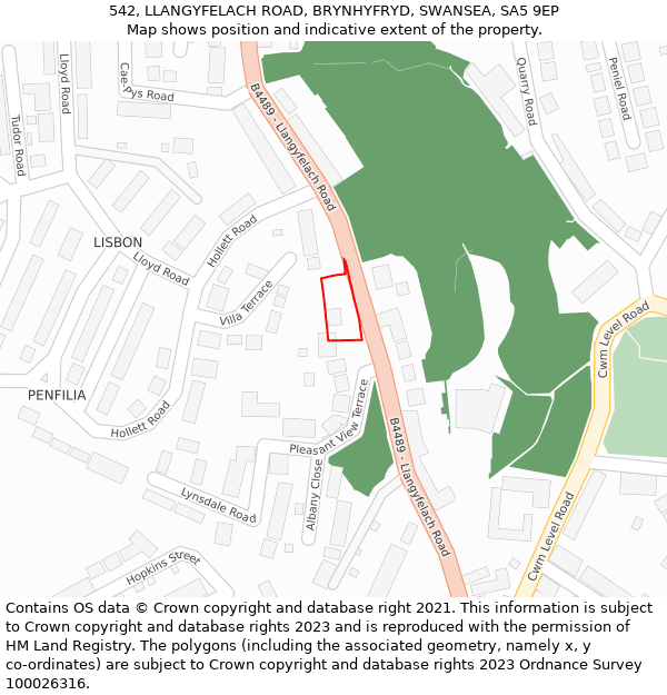 542, LLANGYFELACH ROAD, BRYNHYFRYD, SWANSEA, SA5 9EP: Location map and indicative extent of plot