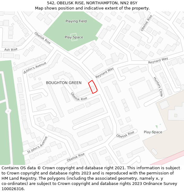 542, OBELISK RISE, NORTHAMPTON, NN2 8SY: Location map and indicative extent of plot