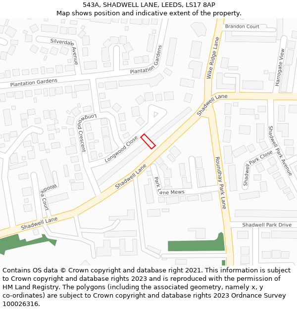 543A, SHADWELL LANE, LEEDS, LS17 8AP: Location map and indicative extent of plot