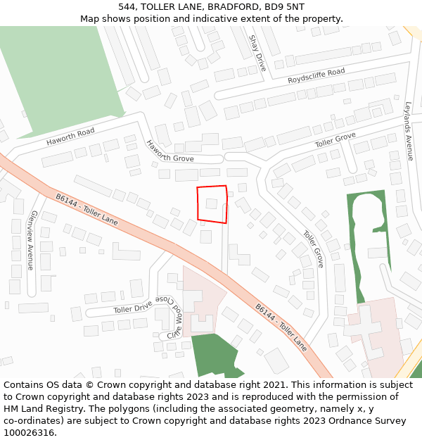 544, TOLLER LANE, BRADFORD, BD9 5NT: Location map and indicative extent of plot