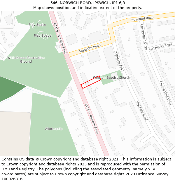 546, NORWICH ROAD, IPSWICH, IP1 6JR: Location map and indicative extent of plot