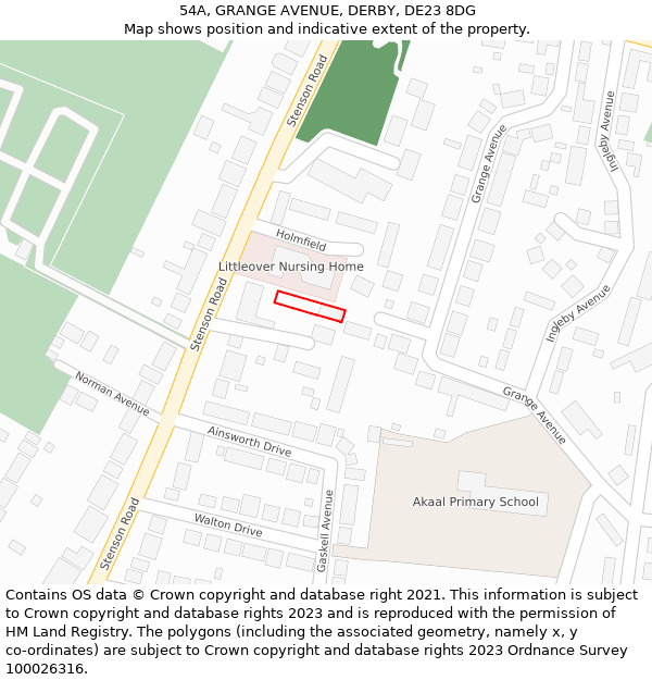 54A, GRANGE AVENUE, DERBY, DE23 8DG: Location map and indicative extent of plot