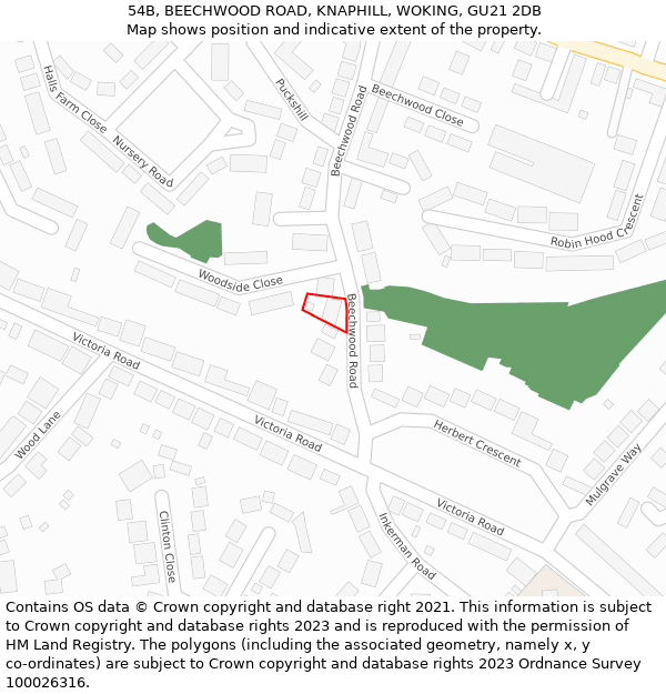 54B, BEECHWOOD ROAD, KNAPHILL, WOKING, GU21 2DB: Location map and indicative extent of plot