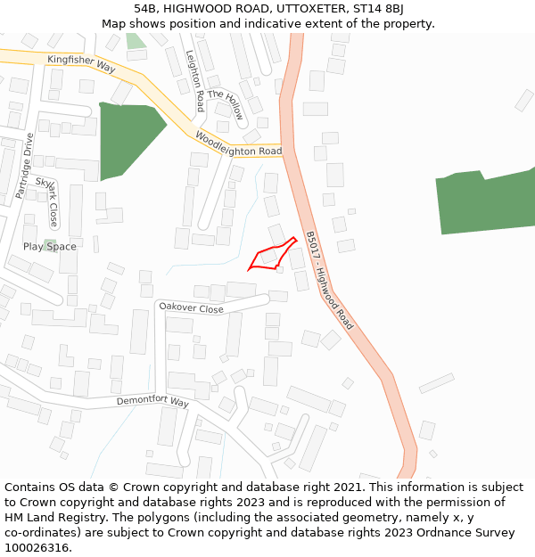 54B, HIGHWOOD ROAD, UTTOXETER, ST14 8BJ: Location map and indicative extent of plot