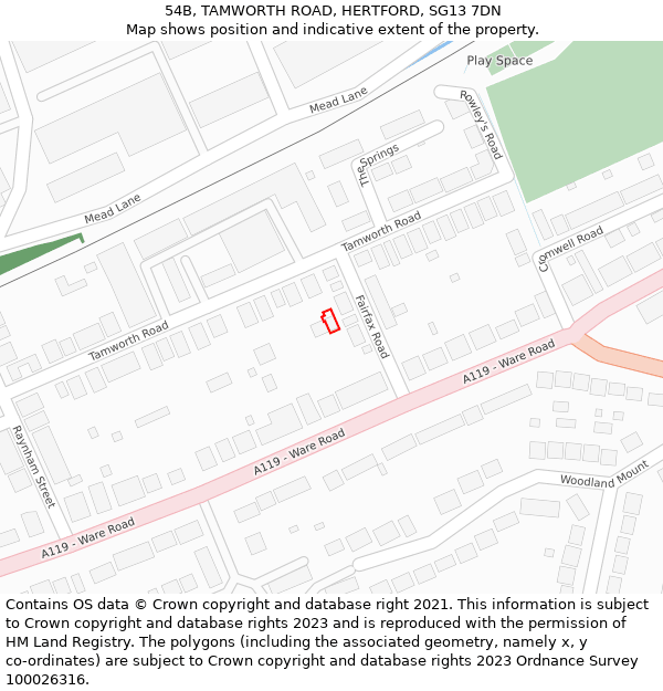 54B, TAMWORTH ROAD, HERTFORD, SG13 7DN: Location map and indicative extent of plot