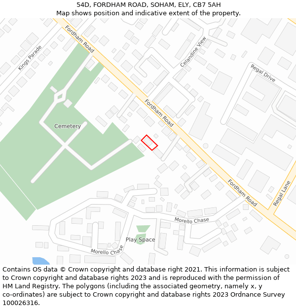 54D, FORDHAM ROAD, SOHAM, ELY, CB7 5AH: Location map and indicative extent of plot