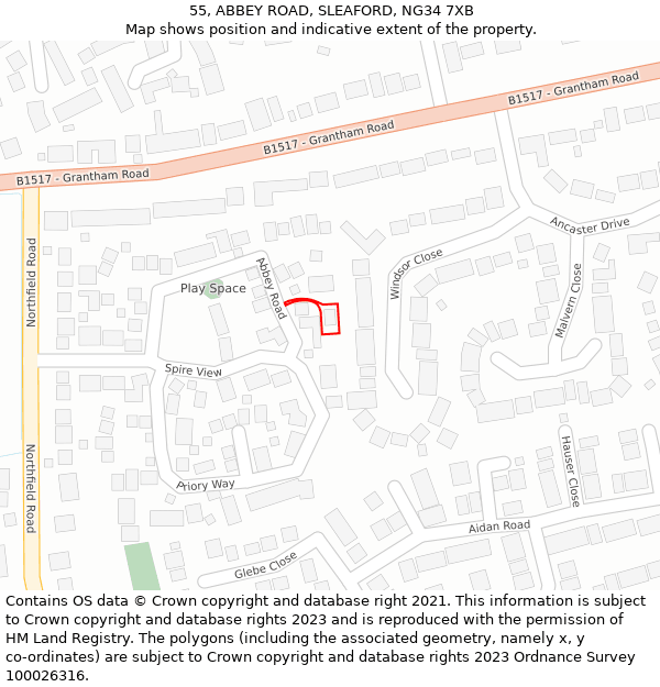 55, ABBEY ROAD, SLEAFORD, NG34 7XB: Location map and indicative extent of plot