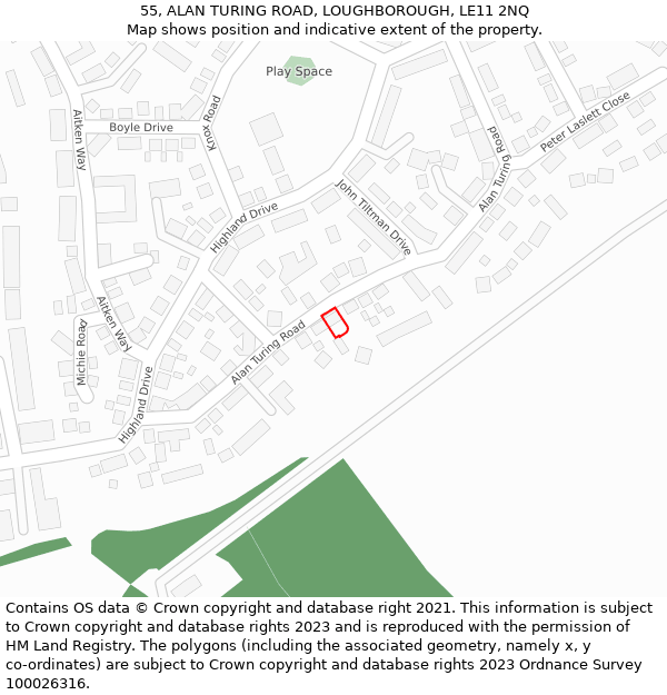 55, ALAN TURING ROAD, LOUGHBOROUGH, LE11 2NQ: Location map and indicative extent of plot