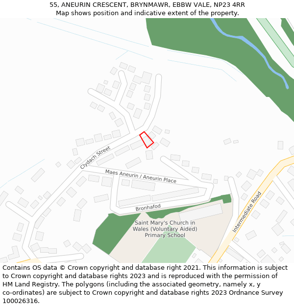 55, ANEURIN CRESCENT, BRYNMAWR, EBBW VALE, NP23 4RR: Location map and indicative extent of plot