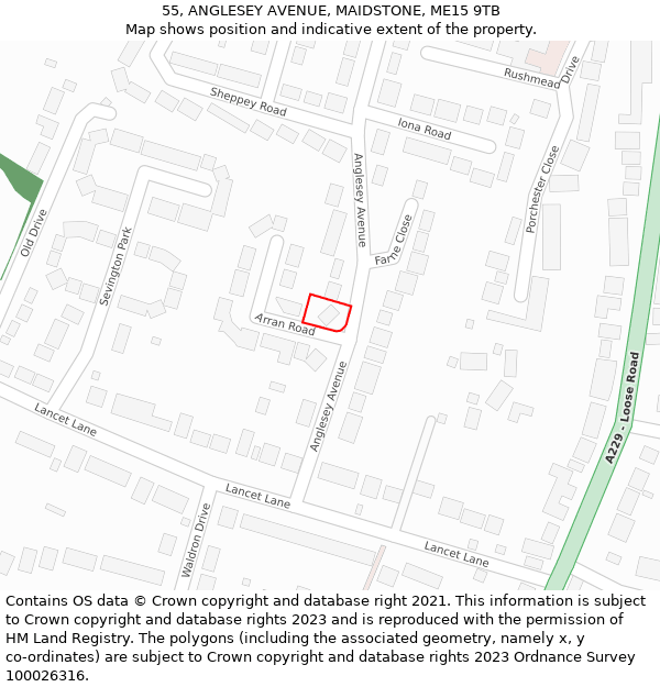 55, ANGLESEY AVENUE, MAIDSTONE, ME15 9TB: Location map and indicative extent of plot