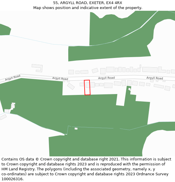 55, ARGYLL ROAD, EXETER, EX4 4RX: Location map and indicative extent of plot