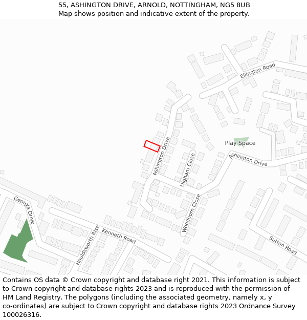 55, ASHINGTON DRIVE, ARNOLD, NOTTINGHAM, NG5 8UB: Location map and indicative extent of plot