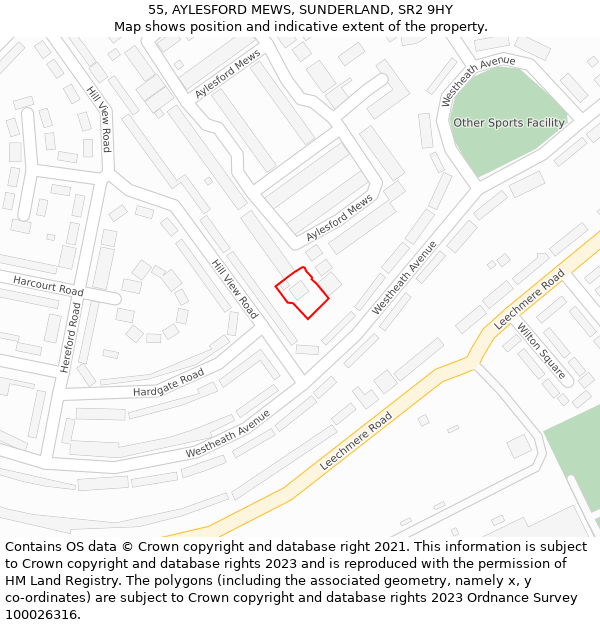 55, AYLESFORD MEWS, SUNDERLAND, SR2 9HY: Location map and indicative extent of plot