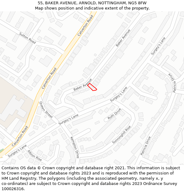 55, BAKER AVENUE, ARNOLD, NOTTINGHAM, NG5 8FW: Location map and indicative extent of plot