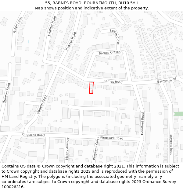 55, BARNES ROAD, BOURNEMOUTH, BH10 5AH: Location map and indicative extent of plot