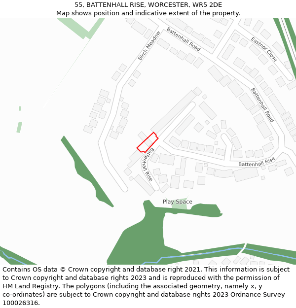 55, BATTENHALL RISE, WORCESTER, WR5 2DE: Location map and indicative extent of plot