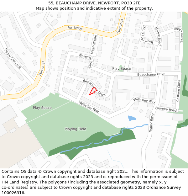 55, BEAUCHAMP DRIVE, NEWPORT, PO30 2FE: Location map and indicative extent of plot