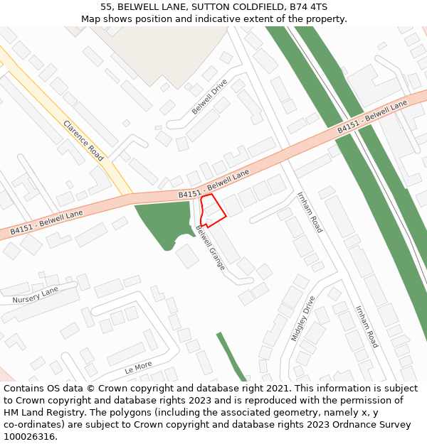 55, BELWELL LANE, SUTTON COLDFIELD, B74 4TS: Location map and indicative extent of plot