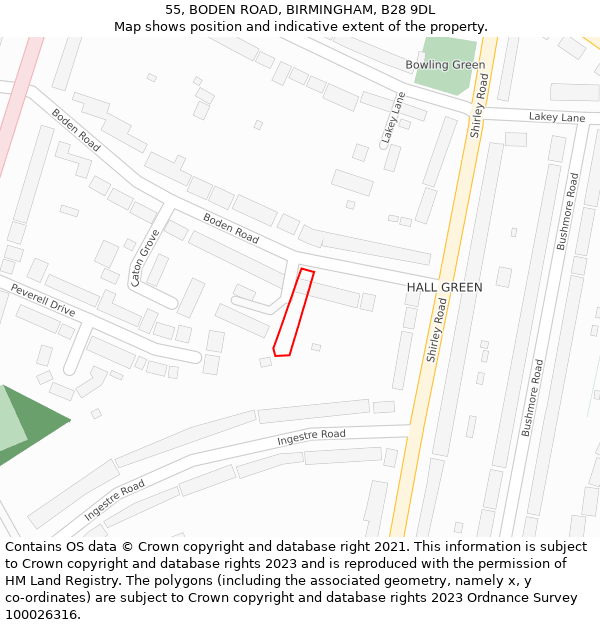 55, BODEN ROAD, BIRMINGHAM, B28 9DL: Location map and indicative extent of plot