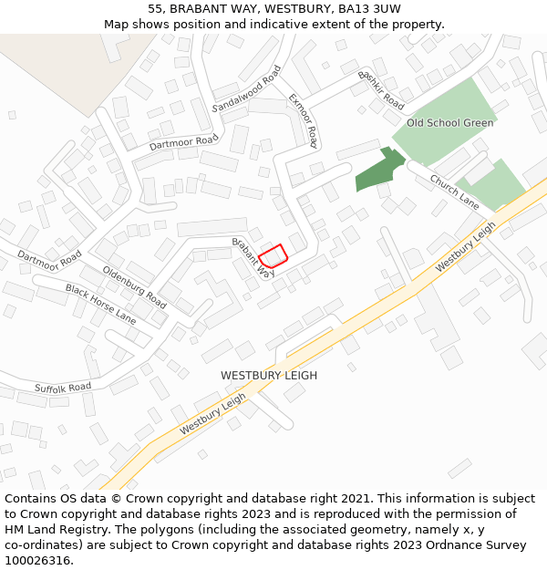 55, BRABANT WAY, WESTBURY, BA13 3UW: Location map and indicative extent of plot