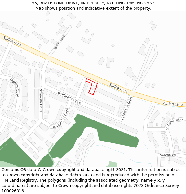 55, BRADSTONE DRIVE, MAPPERLEY, NOTTINGHAM, NG3 5SY: Location map and indicative extent of plot