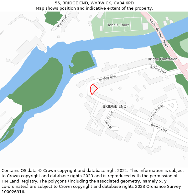 55, BRIDGE END, WARWICK, CV34 6PD: Location map and indicative extent of plot