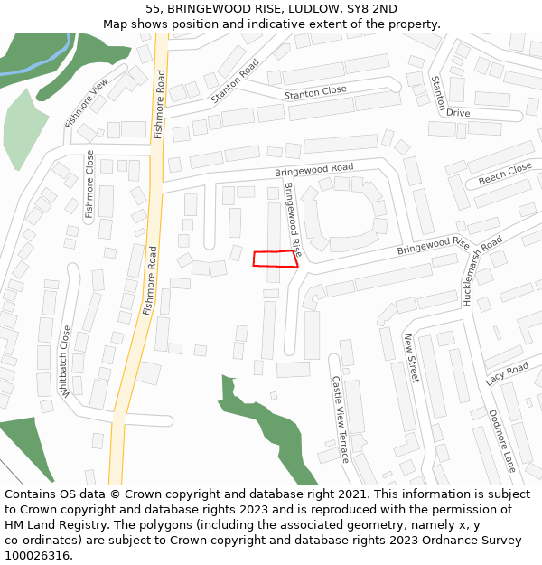 55, BRINGEWOOD RISE, LUDLOW, SY8 2ND: Location map and indicative extent of plot