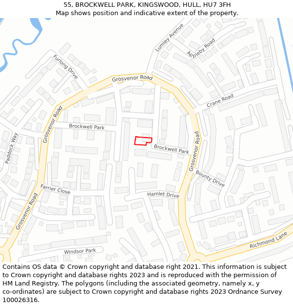 55, BROCKWELL PARK, KINGSWOOD, HULL, HU7 3FH: Location map and indicative extent of plot