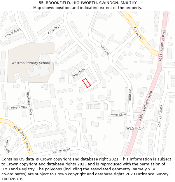 55, BROOKFIELD, HIGHWORTH, SWINDON, SN6 7HY: Location map and indicative extent of plot