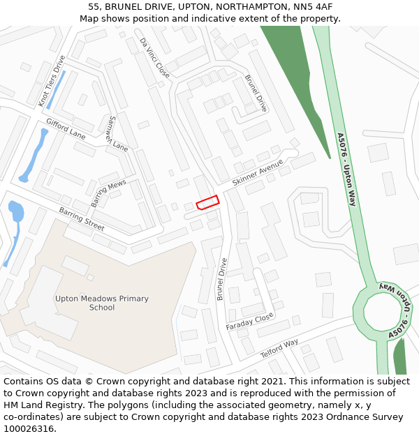 55, BRUNEL DRIVE, UPTON, NORTHAMPTON, NN5 4AF: Location map and indicative extent of plot