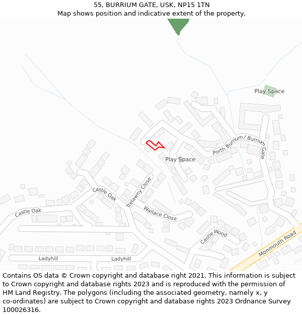 55, BURRIUM GATE, USK, NP15 1TN: Location map and indicative extent of plot
