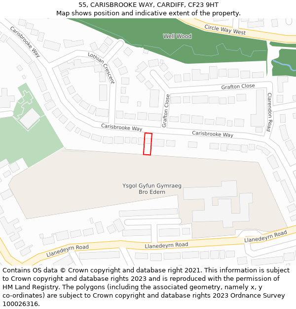 55, CARISBROOKE WAY, CARDIFF, CF23 9HT: Location map and indicative extent of plot