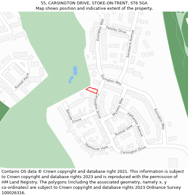 55, CARSINGTON DRIVE, STOKE-ON-TRENT, ST6 5GA: Location map and indicative extent of plot