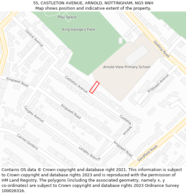 55, CASTLETON AVENUE, ARNOLD, NOTTINGHAM, NG5 6NH: Location map and indicative extent of plot