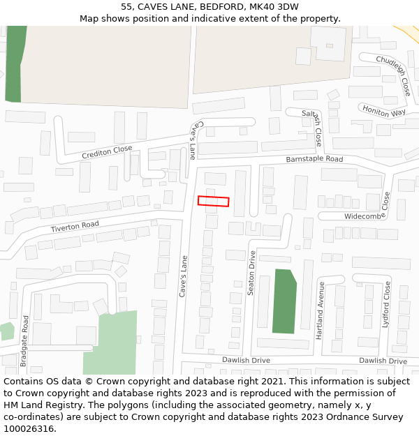 55, CAVES LANE, BEDFORD, MK40 3DW: Location map and indicative extent of plot