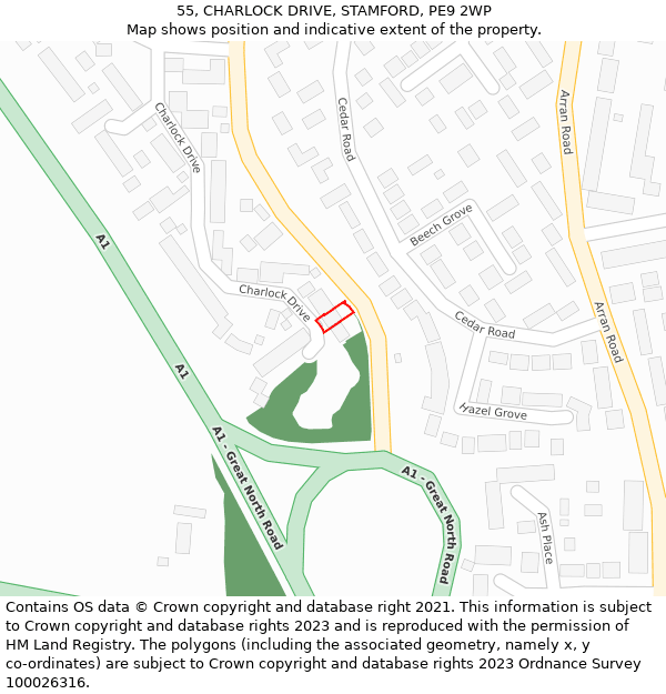 55, CHARLOCK DRIVE, STAMFORD, PE9 2WP: Location map and indicative extent of plot