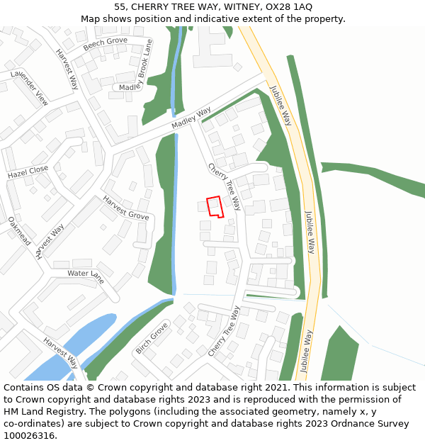 55, CHERRY TREE WAY, WITNEY, OX28 1AQ: Location map and indicative extent of plot