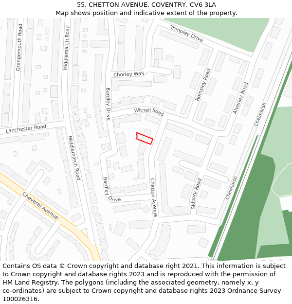55, CHETTON AVENUE, COVENTRY, CV6 3LA: Location map and indicative extent of plot