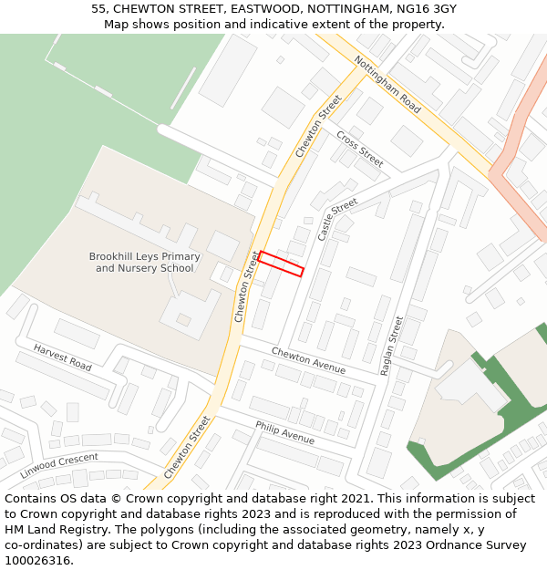 55, CHEWTON STREET, EASTWOOD, NOTTINGHAM, NG16 3GY: Location map and indicative extent of plot