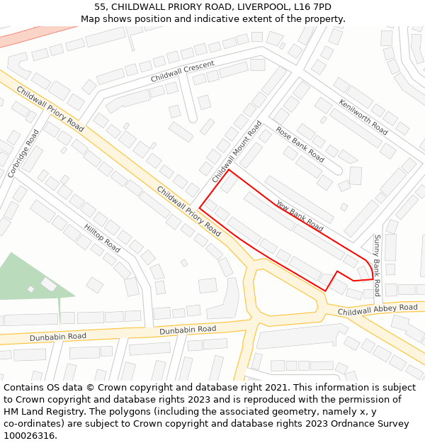 55, CHILDWALL PRIORY ROAD, LIVERPOOL, L16 7PD: Location map and indicative extent of plot