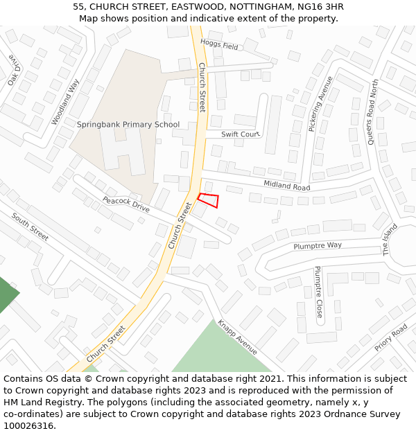 55, CHURCH STREET, EASTWOOD, NOTTINGHAM, NG16 3HR: Location map and indicative extent of plot