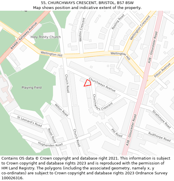 55, CHURCHWAYS CRESCENT, BRISTOL, BS7 8SW: Location map and indicative extent of plot